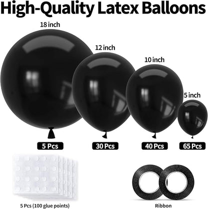 Black Balloons Different Sizes, 18 12 10 5 Inch Black Balloons Arch Kit Garland - Image 2