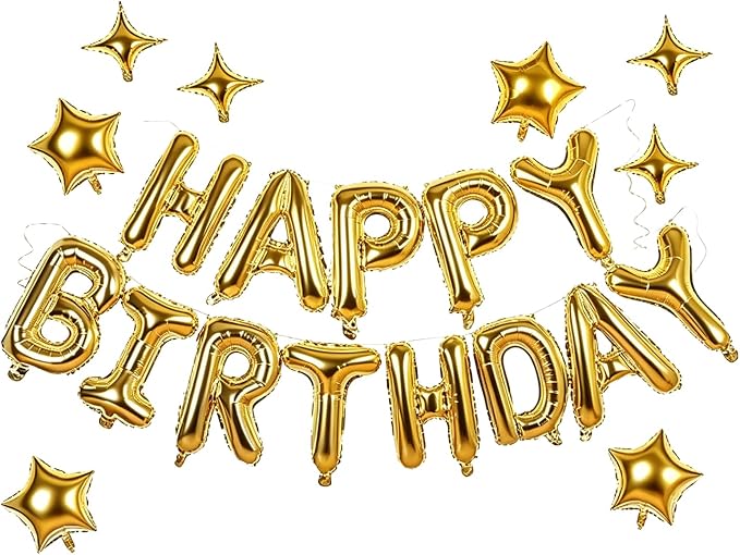 Gold Happy Birthday Balloons Banner 16 Inch Mylar Foil Letters, 10 Inch Five & by WESTGO