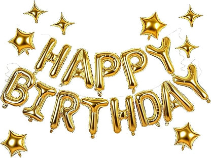 Gold Happy Birthday Balloons Banner 16 Inch Mylar Foil Letters, 10 Inch Five & by WESTGO