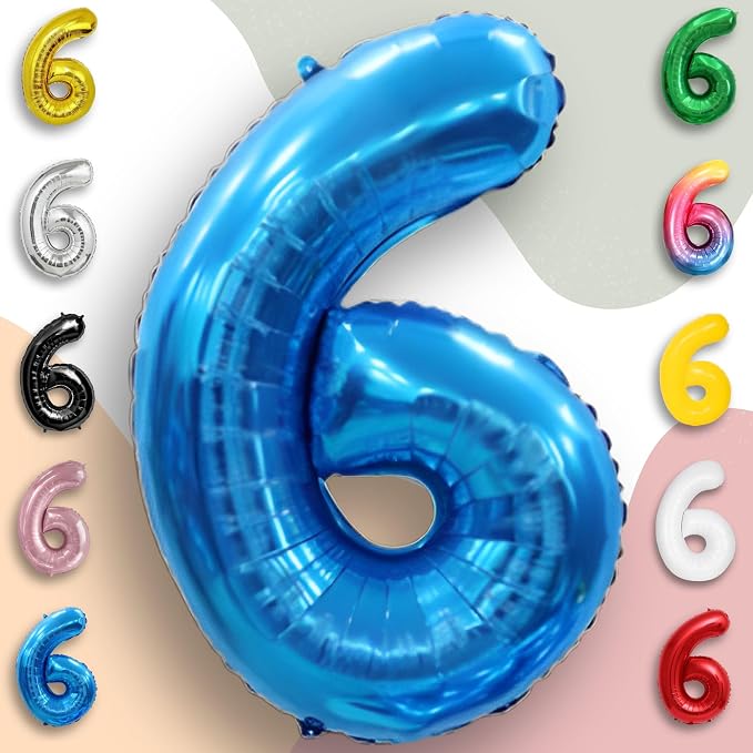 Blue Number Balloon 6 Mylar Foil Balloons 16 inch - Image 4