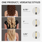 Rotating Curling Iron 3 in 1 Set, Automatic Curling Wand with 3 Interchangeable Ceramic Barrels(0.75" - 1.25"), Instant Heating Hair Culer with 5 Adjustable Temp, Include Heat Resistant Glove & Clips