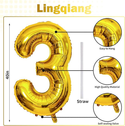 Gold Number 30 Balloons, 40 Inch Gold Mylar Foil Number 3 & 0 Balloons - Image 2