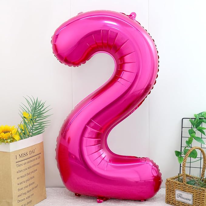 40 Inch Hot Pink Number 2 Balloon, Giant Number Balloons, Birthday Decor | - Image 2