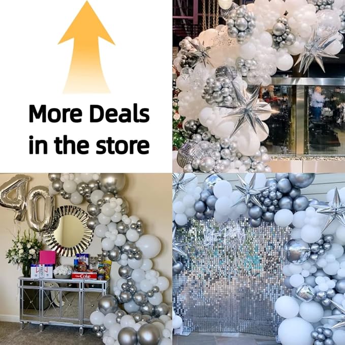 White Silver Balloon Garland Arch Kit 100PCS | Chrome Silver Confetti Balloons - Image 2