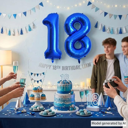 Navy Blue Number 18 Balloon 40 Inch, Shiny Foil Adulthood Party Supplies | - Image 2