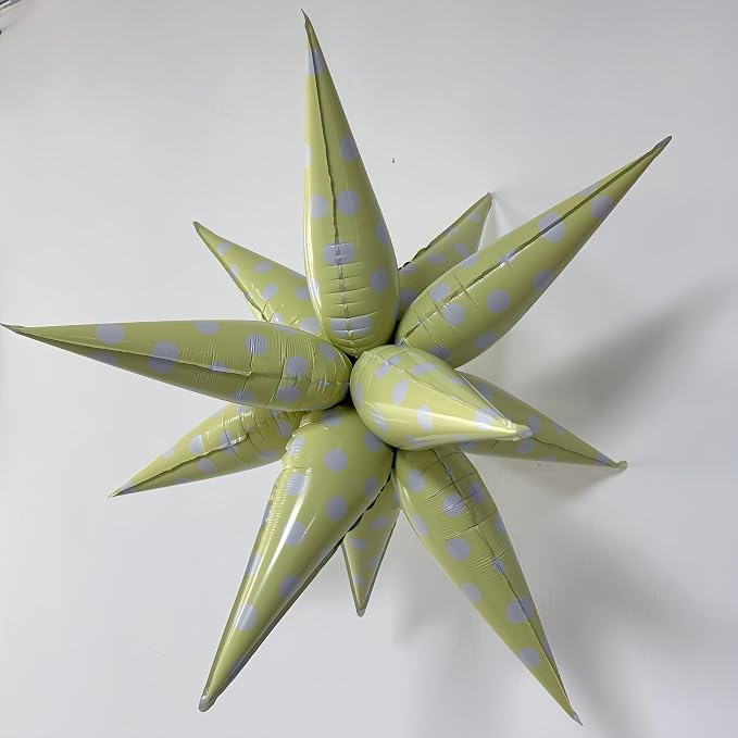 2Pcs Yellow Macaron Polka Dot Explosion Pointed Star Foil Balloons/Candy Color - Image 2