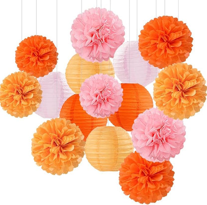 Pink-Orange Groovy Party-Decorations Paper-Flowers Lanterns by Hugfond