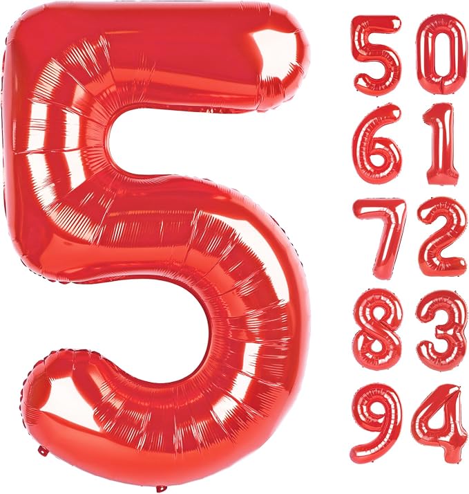Red 5 Balloon - Number Balloon 40 Inch, 5th Red Birthday Decorations | Large by IWERP