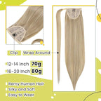 RUNATURE Blonde Hair Ponytail Extension, Real Human Hair Ponytail Extension, Natural Remy Hair for Women, Easy to Install, Long Ponytail 20 Inch 80g #16P22 Beige Blonde Highlights