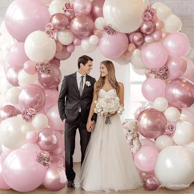 Pink and White Balloons Arch Kit, Double Stuffed, Party | Pearl Light Pink - Image 6