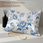 Silk Pillow Case for Hair and Skin Vintage Blue and White Floral Standard Size Silk Pillow Case with Zipper Super Soft Pillow Covers for Women Bed Sleeping, 20x26 Inches