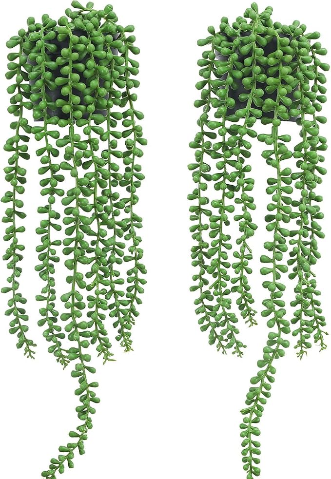 2pcs Fake Hanging Plants Fake Potted String of Pearls Succulent Plants Small by FloweroyalCrafts