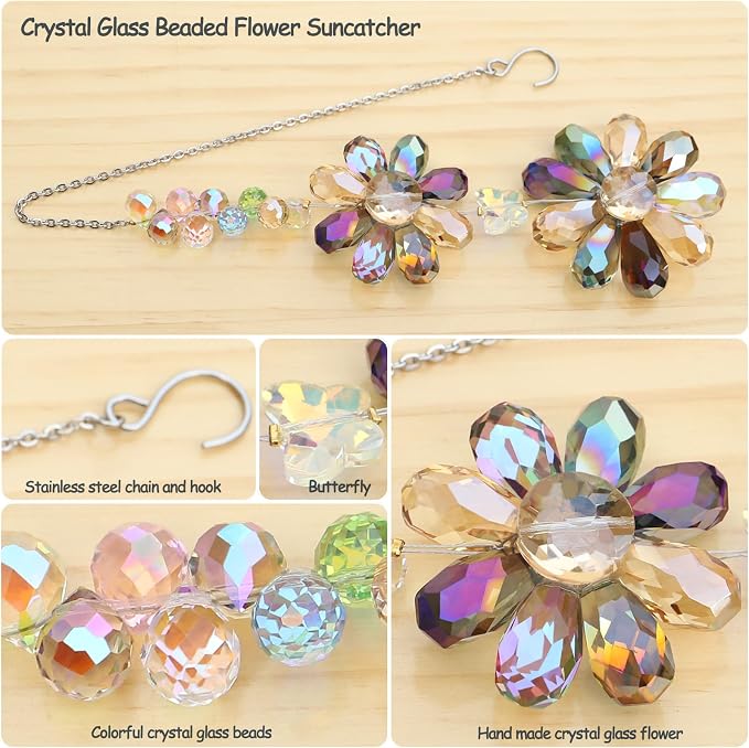 Crystal Flower Suncatcher Hanging Ornament, Rainbow Maker Window Sun Catcher - Image 2