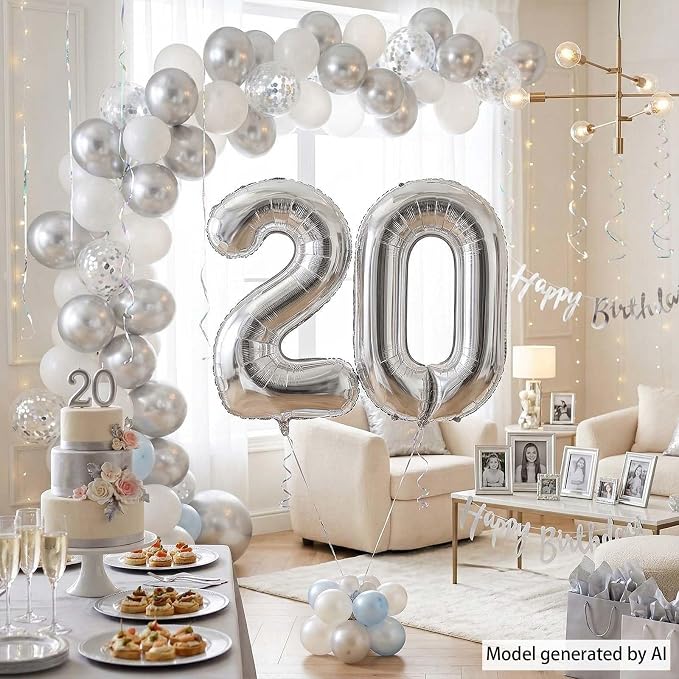 Silver Number 20 Balloon 40 Inch, Sleek Foil - Image 6