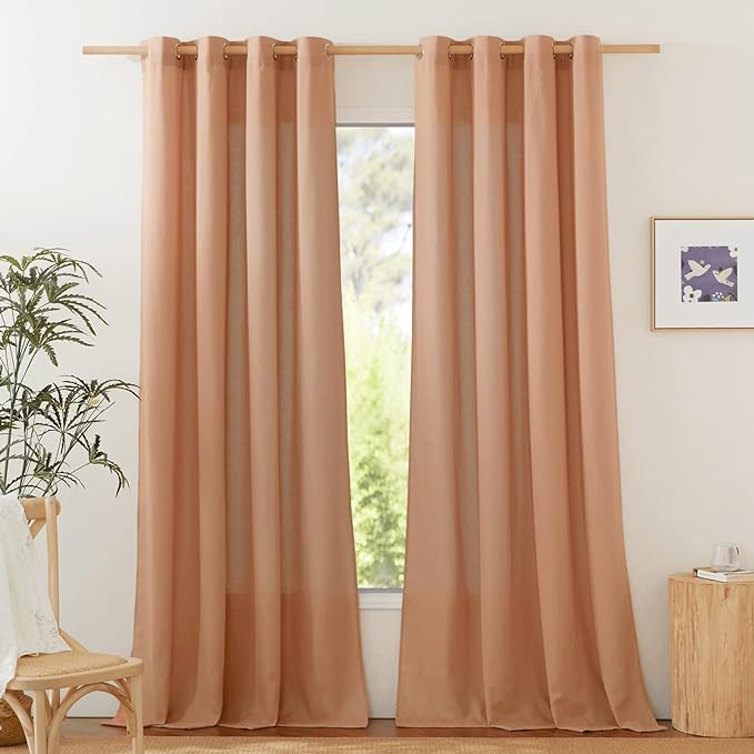 NICETOWN Linen Curtains 84 inch Length 2 Panels Burnt Orange, Grommet Privacy by NICETOWN