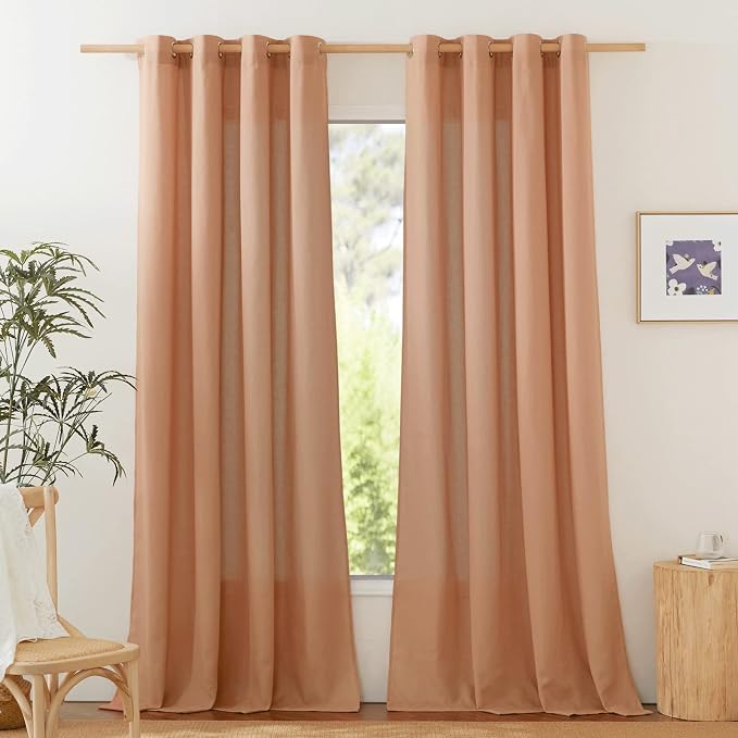 NICETOWN Linen Flax Semi Sheer Curtains 92" Length, Grommet Window Treatments by NICETOWN
