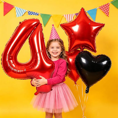 TONIFUL 4th Birthday Balloons Kit 40 Inch Red Large Number 4 Foil Balloon | - Image 5