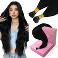 YoungSee I Tip Hair Extensions Black 22In Itip Hair Extensions Real Human Hair Jet Black 50g Hair Extension I Tip Invisible 50s Itips Hair Extension Human Hair for Instant Length