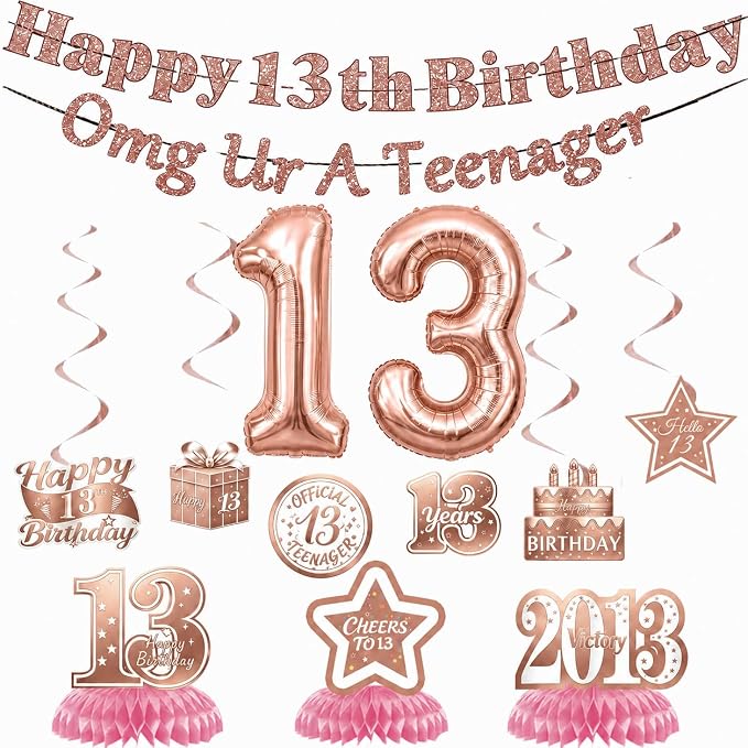 13th Birthday Decorations For Girls, Pre-Strung Rose Gold Happy 13th Birthday & by Unknown