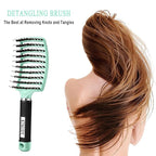 KTKUDY Detangling Brush Boar Bristles HairBrush Make Hair Shiny & Healthier Curved and Vented Detangler Brush for Women Men Kids Wet and Dry Hair (Turquoise)