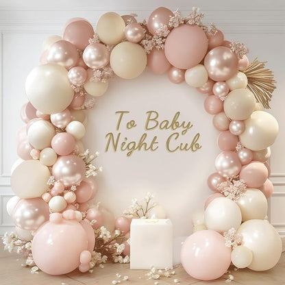 Boho Dusty Pink Balloons Garland Arch Kit, Double Stuffed White Pearl Balloon by PUFFLD