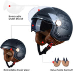 Open Face Motorcycle Helmet for Adults, DOT Approved,3/4 Retro Vespa Helmet, Dual Visors Men's and Women's Motorbike Casco for Moped Cruiser Bobber and Chopper