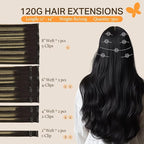 DOORES Human Hair Extensions Clip in Hair Extensions Balayage Natural Black to Light Blonde 20 Inch 120g 7pcs Real Hair Extensions Straight