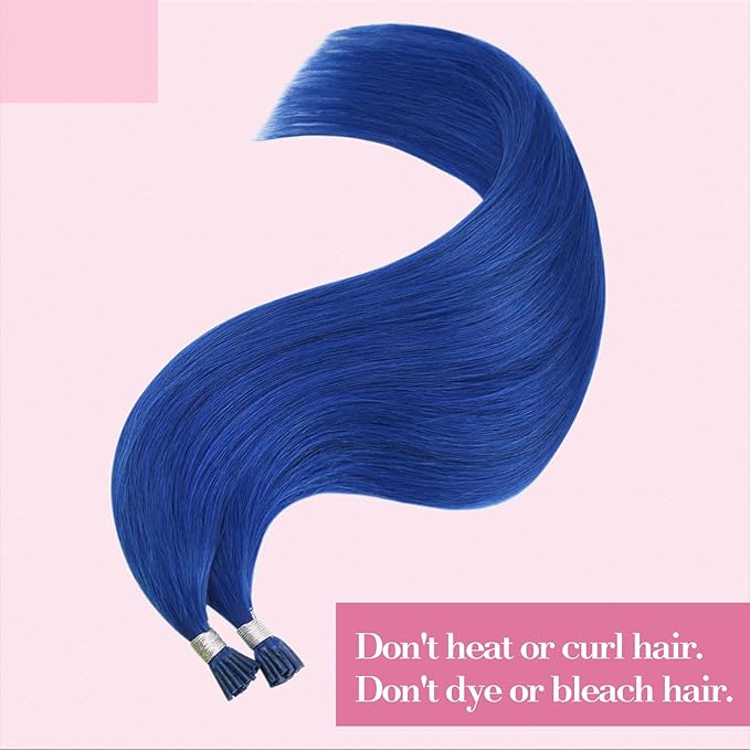 YoungSee I Tip Hair Extensions Human Hair Blue I Tips Hair Extension Blue 18 Inch Color Itips Extension Pre Bonded Remy Hair I-Tips Hair-Extensions Hold Well for Party 30s 25g