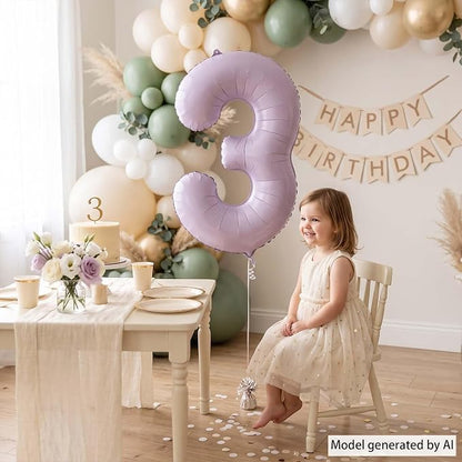 Cream Purple Number 3 Balloon 40 Inch, Foil Numeral - Image 6