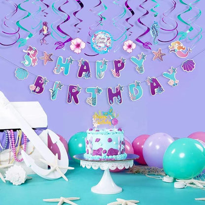 SUNBEAUTY Mermaid Happy Birthday Banner Little Mermaid Theme Birthday - Image 4