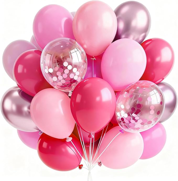 PartyWoo Pink Balloons 66pcs Pack Hot Pink Latex Helium Balloons | Pearl Pink by PartyWoo
