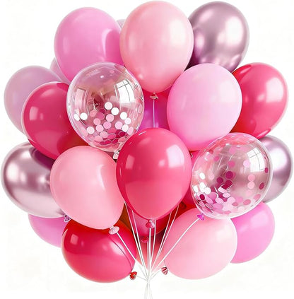 PartyWoo Pink Balloons 66pcs Pack Hot Pink Latex Helium Balloons | Pearl Pink by PartyWoo
