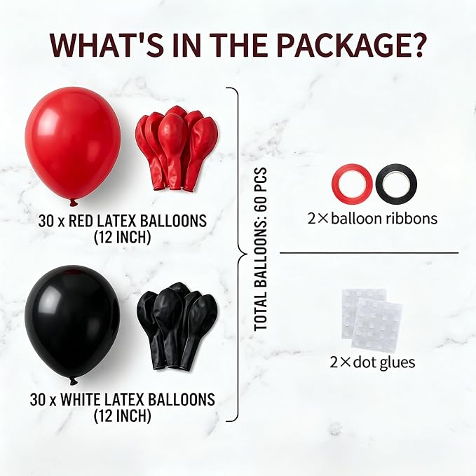 60pcs Red and Black Balloon Kit, 12 Inch Bold Red Black Balloons - Image 6