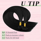 YoungSee Utip Hair Extensions Human Hair Black U Tip Hair Extensions Remy Hair Jet Black U Tip Hair Extension 14In K-Tips Hair Extension Real Human Hair for Women Style Enhancement 50s/50g