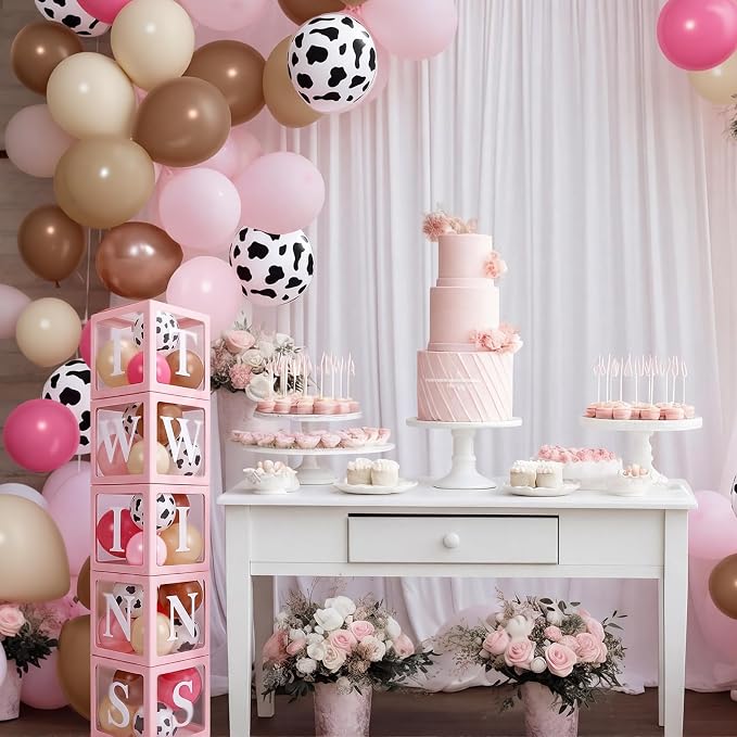 Thyle 5pcs Pink Twins Baby Shower Boxes Cowgirl Baby Shower Decorations - Image 4