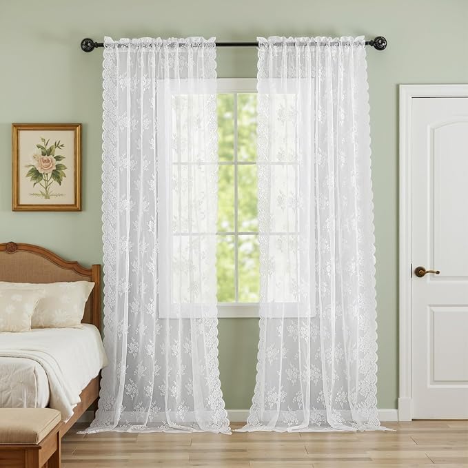 Kotile Vintage White Lace Curtains - Image 6