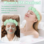 Zkptops Spa Headband for Washing Face Wristband Set Sponge Makeup Skincare Terry Cloth Bubble Soft Get Ready Hairband for Women Girl Puffy Padded Headwear Non Slip Thick Hair Accessory(Light Green)
