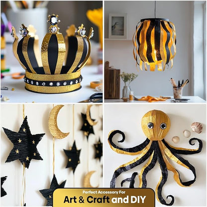 4 Gold Black Crepe Paper Streamers, 328ft Pack of Party Decorations | Each roll - Image 4