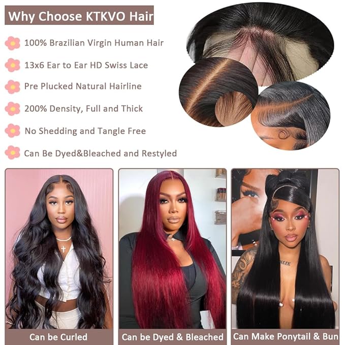28 Inch 13x6 Lace Front Wigs Human Hair 200 Density HD Full Frontal Straight Lace Front Real Human Hair Wigs Pre Plucked for Women Tiny Knots No Tangle Minimal Shedding Longer Lifespan