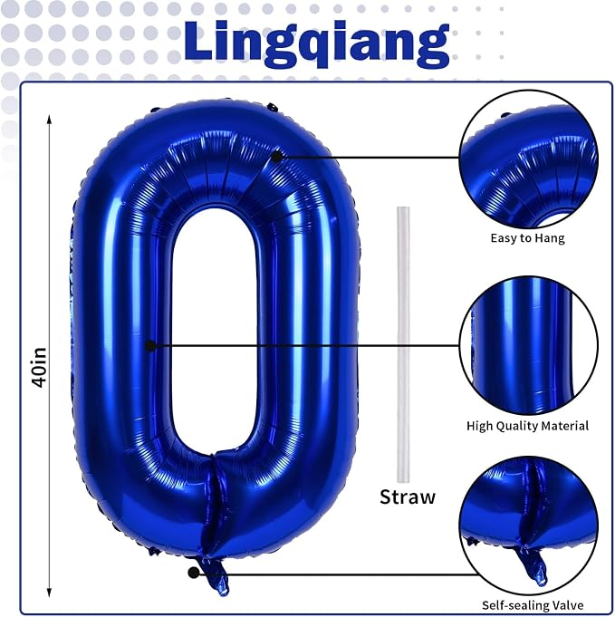 40 Inch Balloon Number 0 Navy Blue, Large Foil Dark Blue Number Balloons Set 0-9 - Image 2