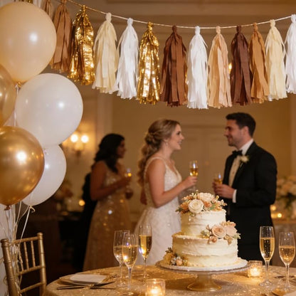 Gold and Tan Ivory Tissue Paper Tassels Party Tassel Garland Banner - Image 6