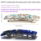2PCS French Design Hair Barrette Tortoise Shell Celluloid Rectangle Hair Clips for Women