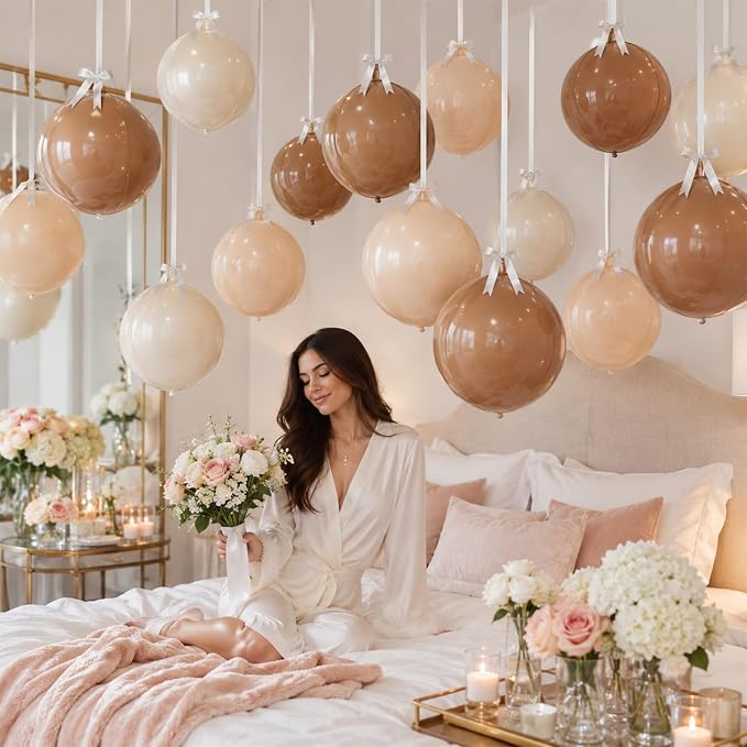 9 Pcs Nude Cream Beige Round Foil Balloons Netural Boho 4D Ball Balloons 22 In - Image 7