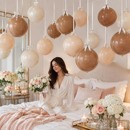 9 Pcs Nude Cream Beige Round Foil Balloons Netural Boho 4D Ball Balloons 22 In - Image 7