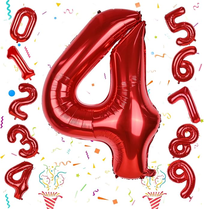 Red Number Balloons, 40 Inch 0-9 Set Number Balloons by Isndare