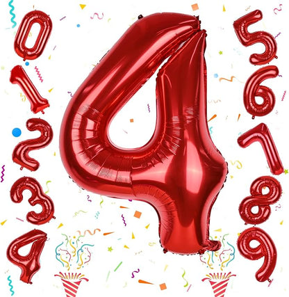 Red Number Balloons, 40 Inch 0-9 Set Number Balloons by Isndare