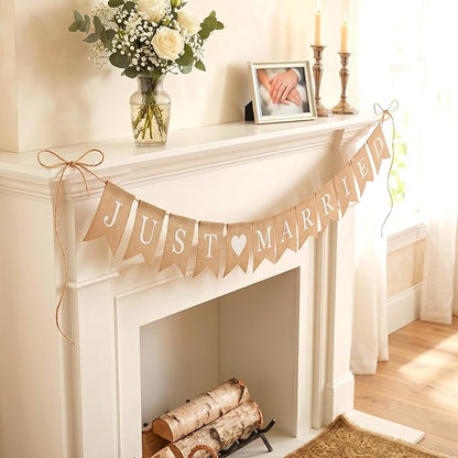 Rustic Burlap Just Married Banner, Wedding Banner - Image 8