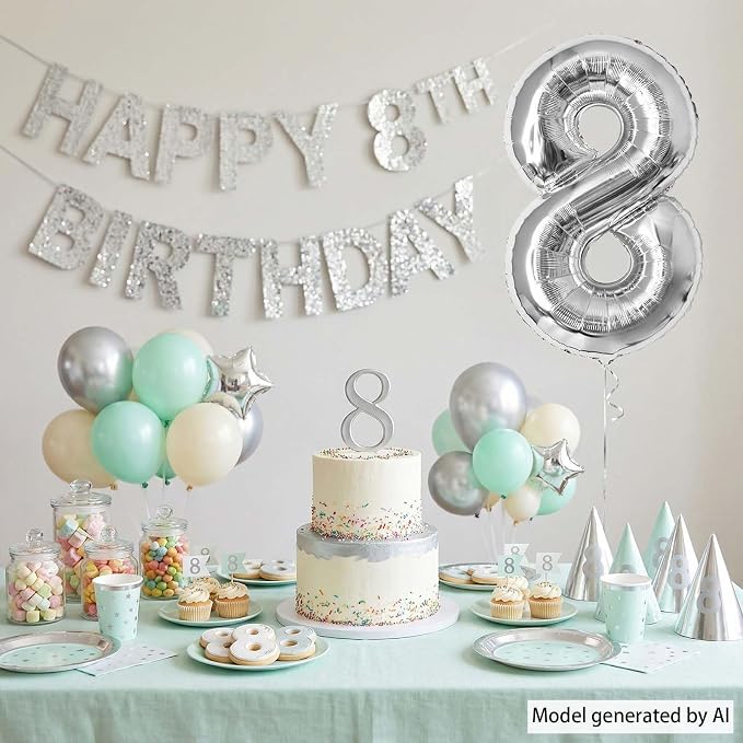 Silver Number 8 Balloon 40 Inch, Gleaming Mirror Foil - Image 6