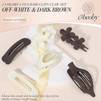 Obeoby 6 PCS Flat Hair Clips for Women, 3 Types French Flat Claw Clips for Thin Thick Hair Barrettes Large Medium (Off-white, dark brown)
