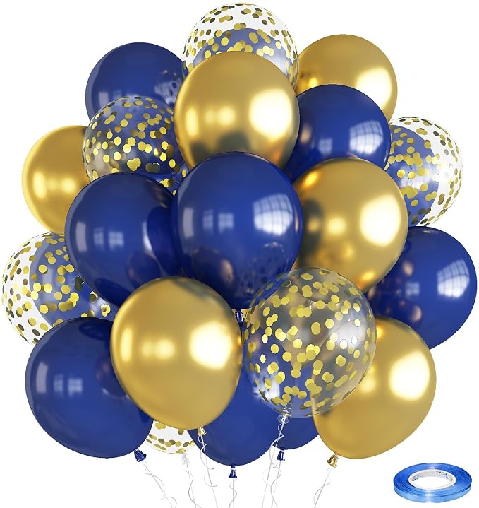 Balloons Navy Blue and Gold, 12 Inch Navy Blue Metallic Chrome Gold and by Togvu